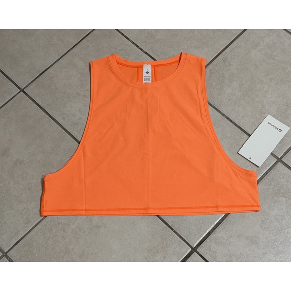 LULULEMON MUSCLE LOVE CROP TANK TOUGH HIGHLIGHT ORANGE SZ 10 - Picture 7 of 10